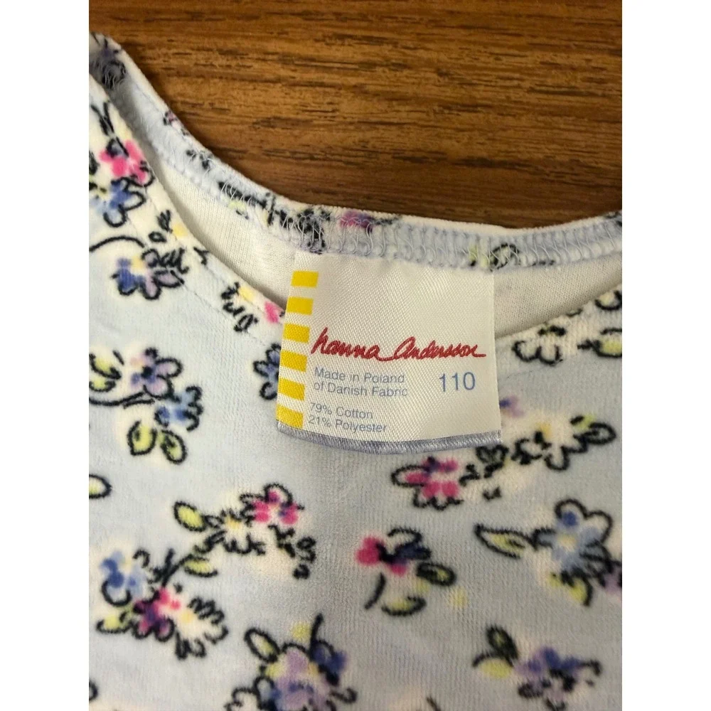 Hanna Andersson Girls Light Blue Floral Velour Drop Waist Dress Size 110 US 5/6